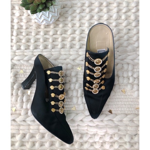 Versace Shoes - Versace | Satin Black Pointed Heels Size 37.5